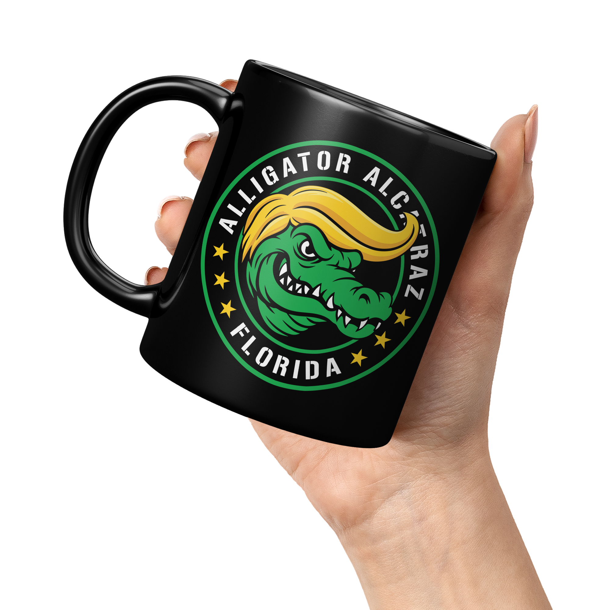 Alligator_Alcatraz_Gator_Trump_Hair_Blac_11oz_Black_LH_Model_Mockup.png