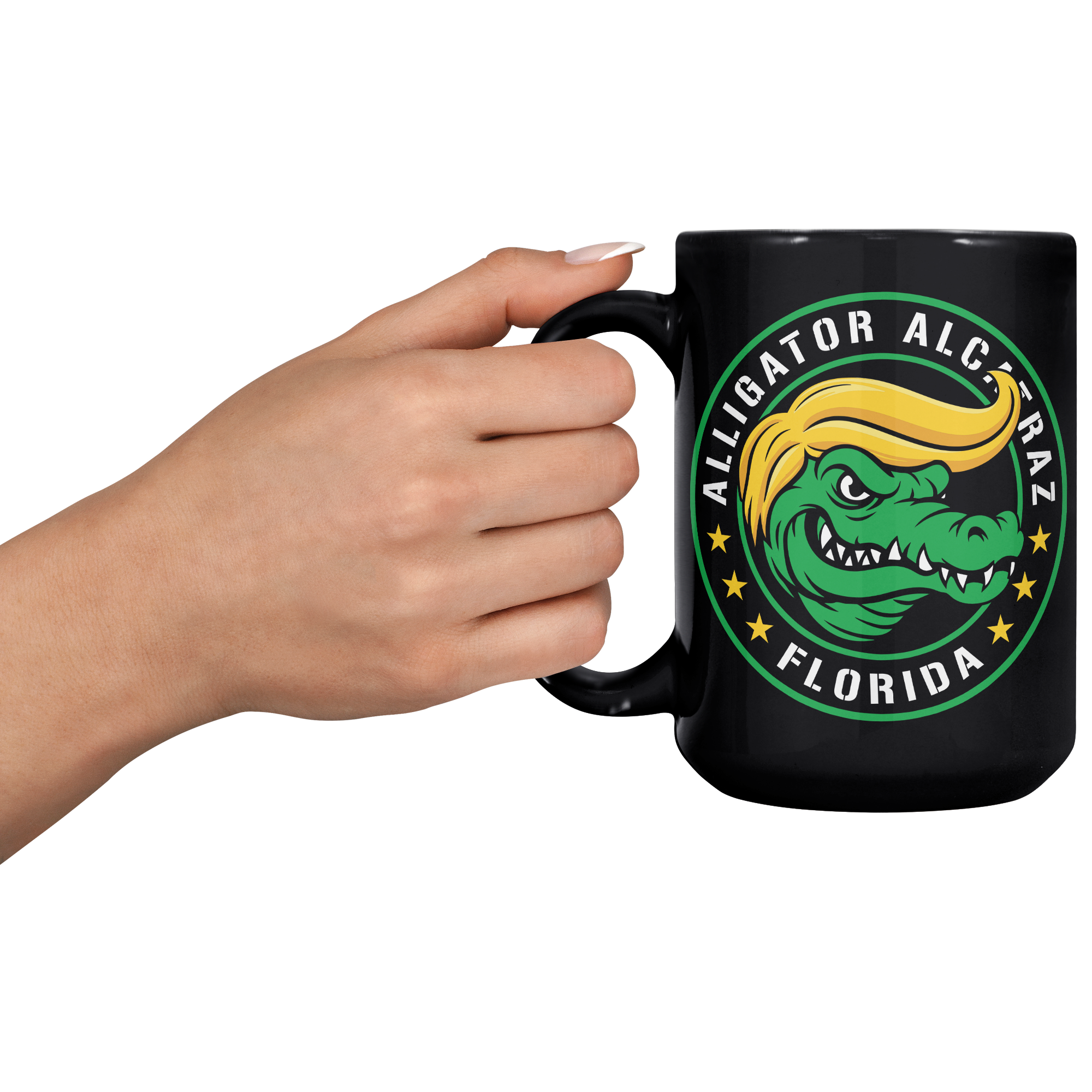 Alligator_Alcatraz_Gator_Trump_Hair_Blac_15oz_Black_LH_Model_Mockup.png