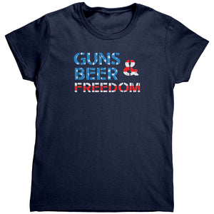 Guns Beer & Freedom (Ladies) -Apparel | Drunk America 