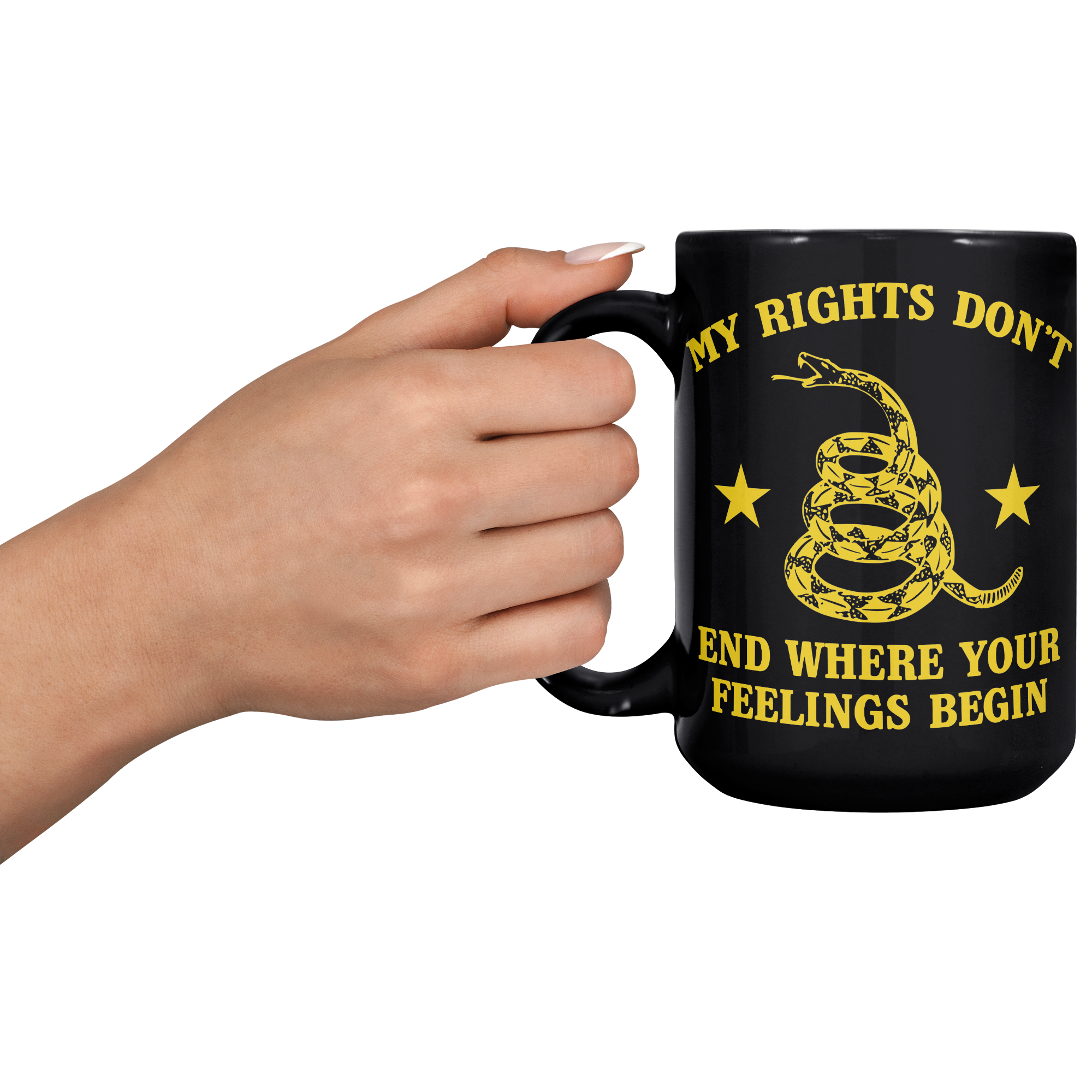 My_Rights_Dont_End_Where_Your_Feelings__15oz_Black_LH_Model_Mockup.png