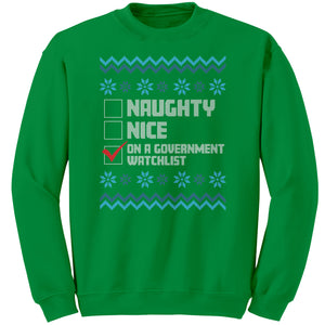 On A Government Watchlist Christmas Sweater -Apparel | Drunk America 