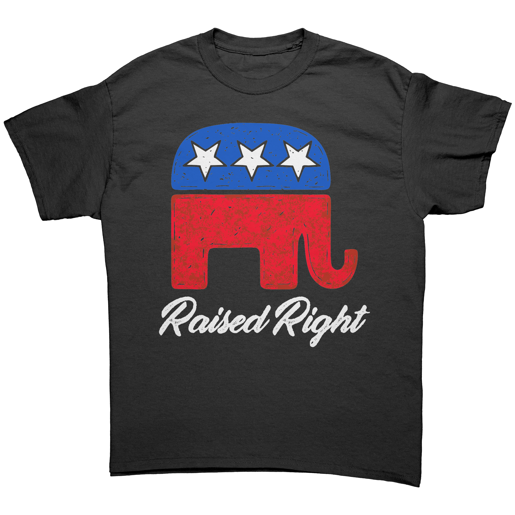 Raised Right Grunge Graphic Tee – Patriotic Clothing for True Americans | Drunk America