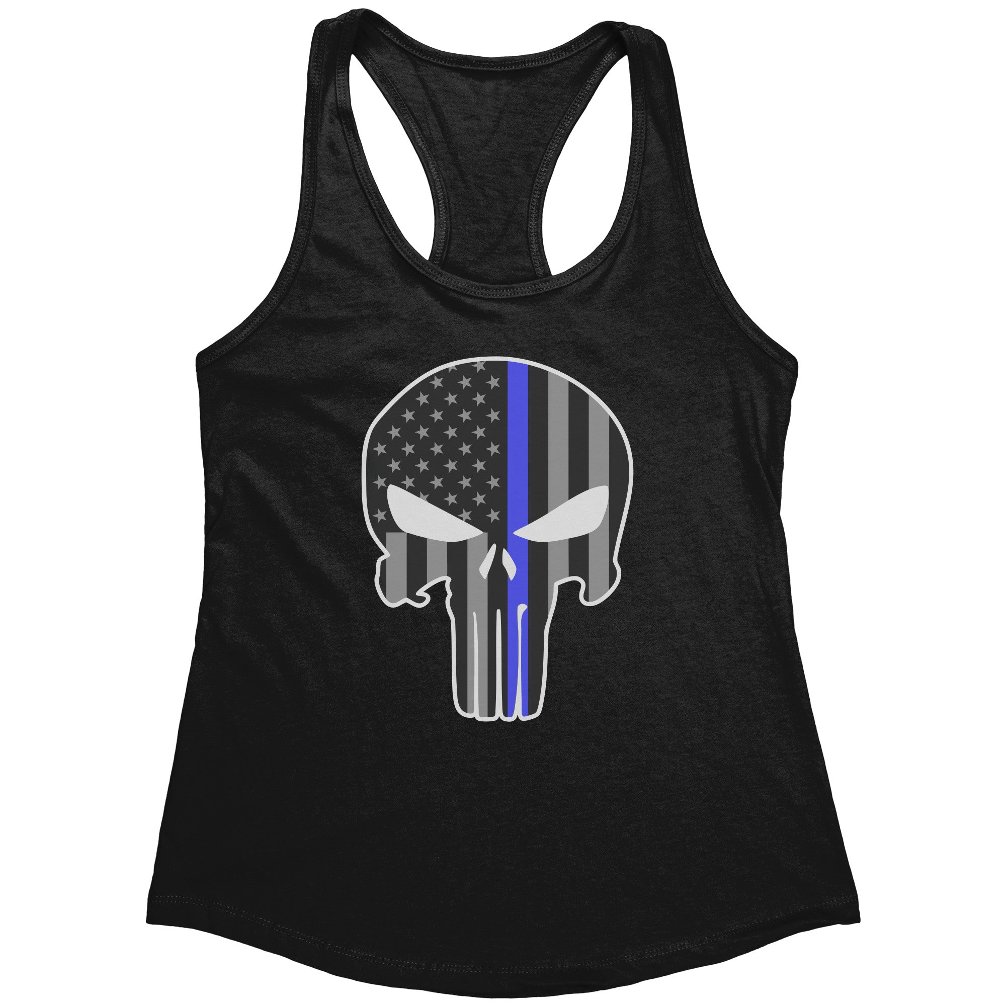 Thin Blue Line Punisher Skull (Ladies) -Apparel | Drunk America 