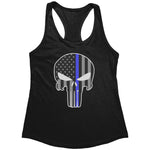 Thin Blue Line Punisher Skull (Ladies) -Apparel | Drunk America 
