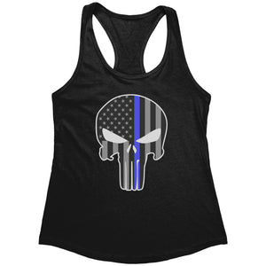 Thin Blue Line Punisher Skull (Ladies) -Apparel | Drunk America 