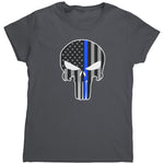Thin Blue Line Punisher Skull (Ladies) -Apparel | Drunk America 
