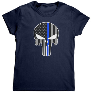 Thin Blue Line Punisher Skull (Ladies) -Apparel | Drunk America 