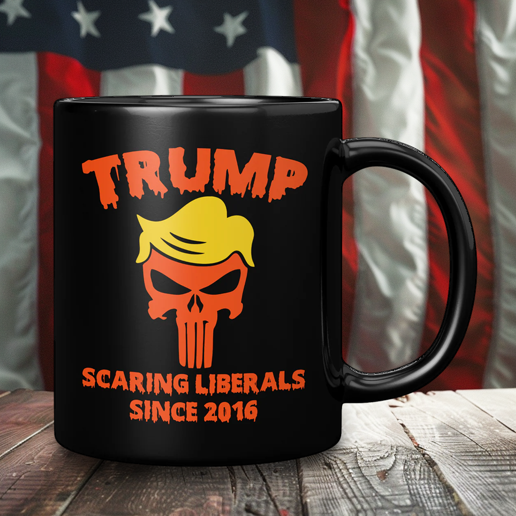 Trump Halloween Scaring Liberals Since 2016 Coffee Mug – Patriotic Clothing for True Americans | Drunk America