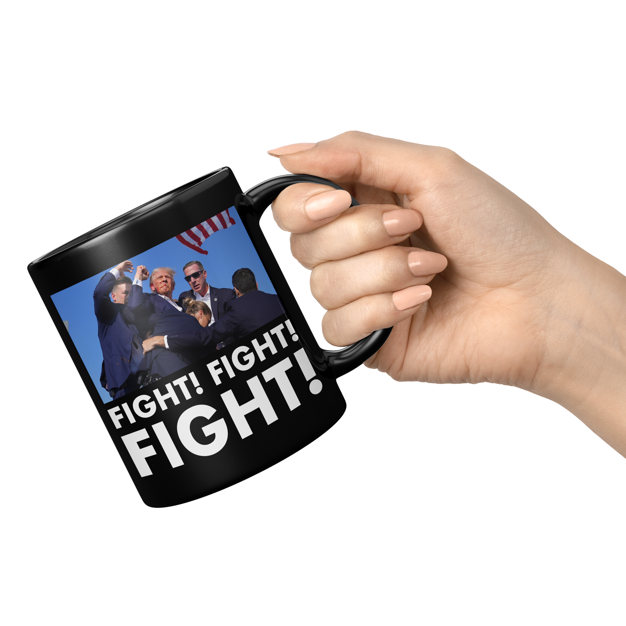 Trump_Fight_Fight_Fight_Black_Coffee_Mug_11oz_Black_RH_Model_Mockup.png
