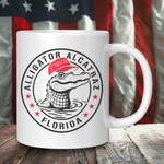 Drunk America Alligator Alcatraz Florida MAGA 11oz white coffee mug front facing product image