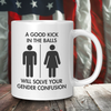 A Good Kick In The Balls Will Solve Your Gender Confusion Coffee Mug – Patriotic Clothing for True Americans | Drunk America