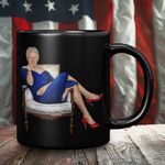Funny Bill Clinton blue dress coffee mug with political satire design on black ceramic mug 11 oz