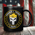 Donald J. Trump 2028  Black Coffee Mug – Patriotic Clothing for True Americans | Drunk America