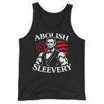 Drunk America Abolish Sleevery Abraham Lincoln patriotic tank top with bold historical graphic