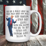Drunk America Donald Trump Best Dad coffee mug 15oz Father’s Day gift front view with patriotic background