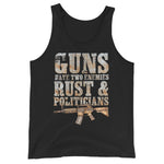 Guns have two enemies rust and politicians tank top with distressed pro gun graphic on black