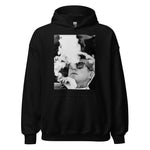 Black JFK smoke hoodie featuring black and white John F Kennedy portrait with smoke graphic