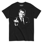 Drunk America Ronald Reagan middle finger patriotic graphic t shirt front view black