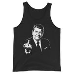 Drunk America Ronald Reagan middle finger patriotic tank top front view black