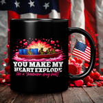Front view of Drunk America Valentine’s Day Gift Coffee Mug You Make My Heart Explode 11oz