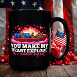 Drunk America Valentine’s Day Gift Coffee Mug You Make My Heart Explode 15oz dark humor mug on table