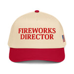Fireworks Director embroidered 5 panel snapback baseball hat with red bill patriotic Fourth of July design