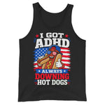 i-got-adhd-always-downing-hot-dogs-mens-tank-top -