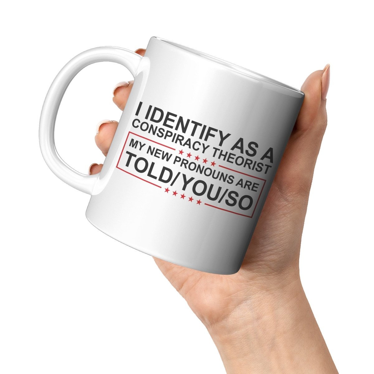 I Identify As A Conspiracy Theorist My New Pronouns Are Told/You/So Coffee Mug - Drunk America