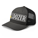 Black trucker hat with bold 'BULLDOZER' embroidery and yellow accent, perfect for patriotic gear lovers.