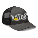 Black trucker hat with bold 'KILLDOZ' text and yellow triangle design, ideal for patriotic gear lovers.