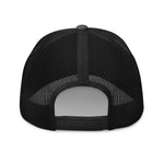 Black mesh trucker hat back view with adjustable strap