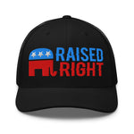 Drunk America patriotic Raised Right trucker hat front view black