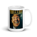 Trump thug life gold grill political humor coffee mug with bold illustrated design