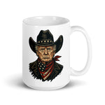 Trump outlaw cowboy patriotic coffee mug with western style Trump illustration