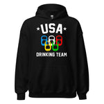 Black USA Drinking Team hoodie with bold colorful graphic