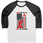 I Stand For The Flag I Kneel For The Cross Raglan -Apparel | Drunk America 
