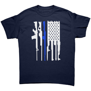 Thin Blue Line Gun Flag -Apparel | Drunk America 