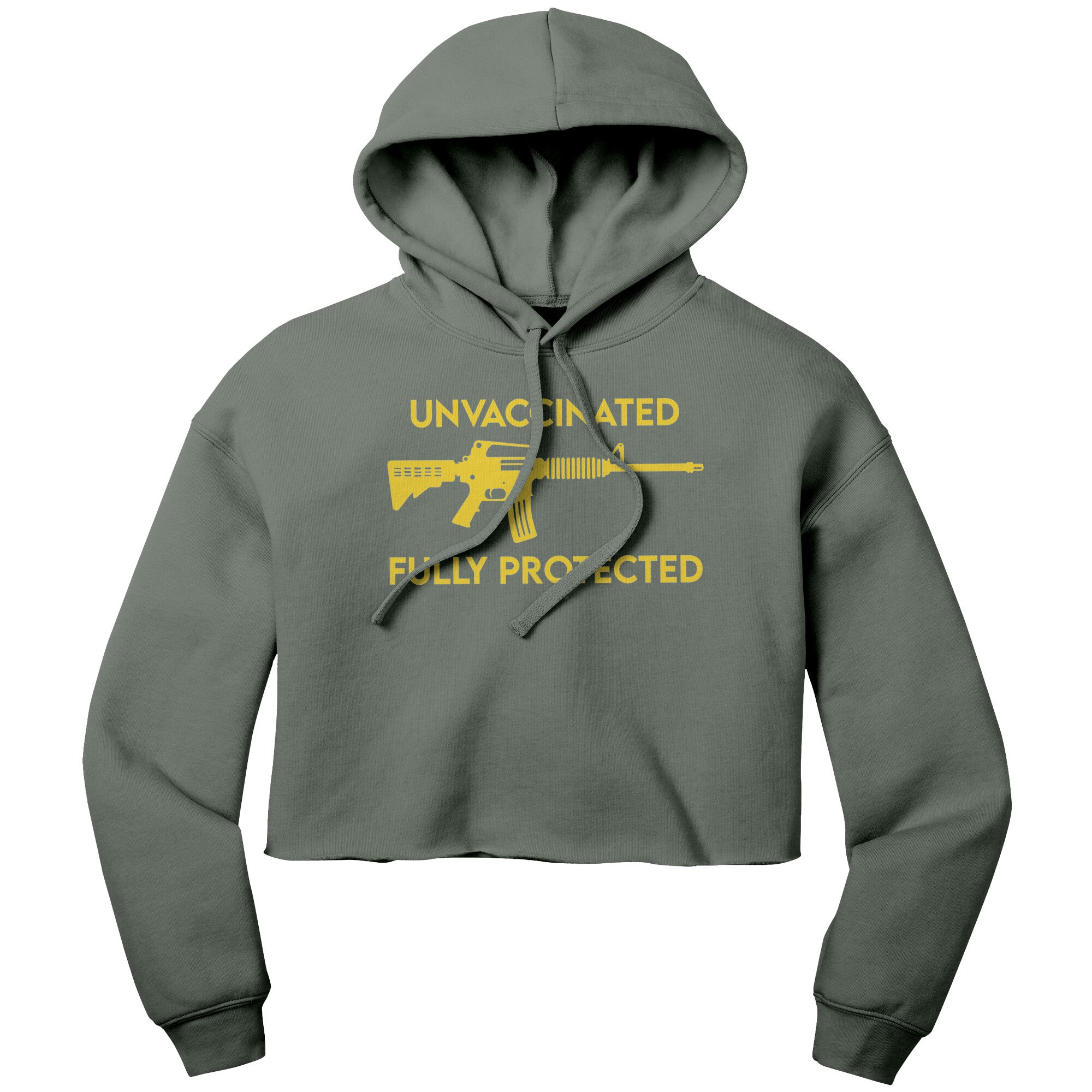 Unvaccinated Fully Protected 2nd Amendment Women's Women's Crop Top Fleece Hoodie -Apparel | Drunk America 