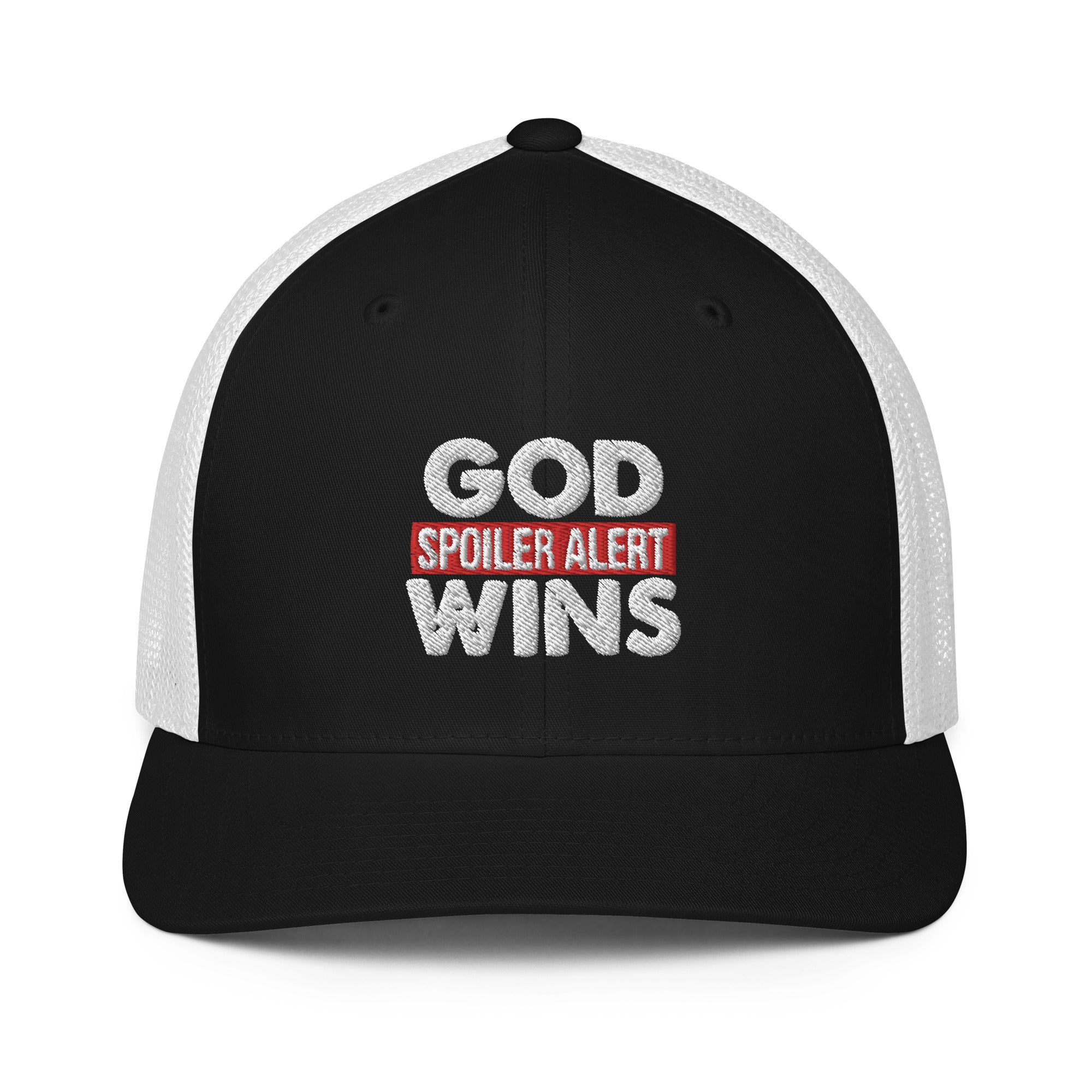 Spoiler Alert God Wins Flex Fit Trucker Cap - | Drunk America 