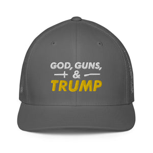 God Guns & Trump Flex Fit Trucker Cap - | Drunk America 