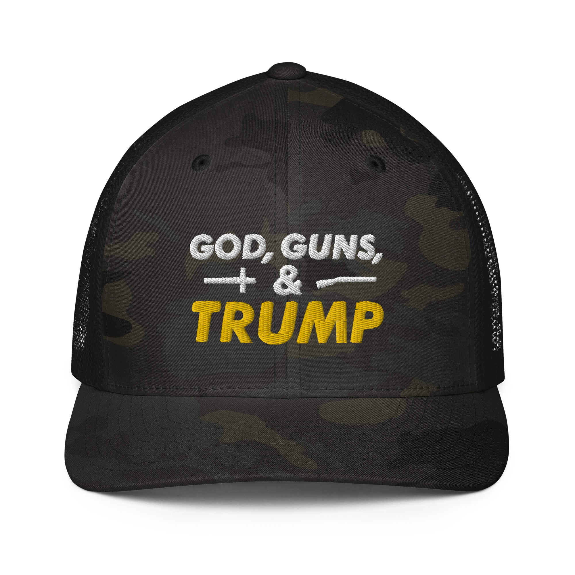 God Guns & Trump Flex Fit Trucker Cap - | Drunk America 