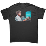 Drunk America Donald Trump political humor t shirt in black showing Trump painting design on front chest