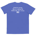 God Is Great Beer Is Good & Liberals Are Crazy Comfort Colors Pocket Tee - | Drunk America 